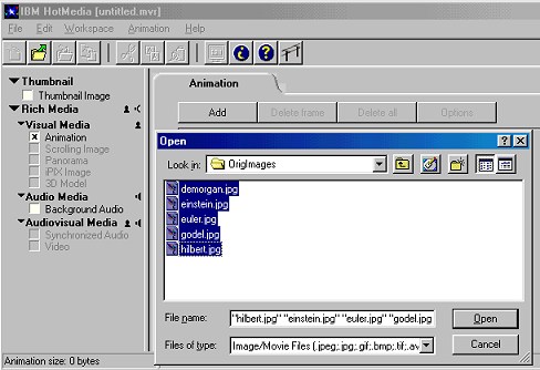 Images selected in Open dialog box
